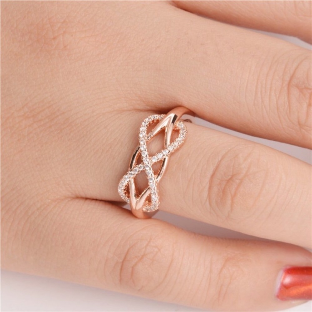 New 18K Rose Gold Diamond Infinity Cross Knot Ring - Picture 2 of 5